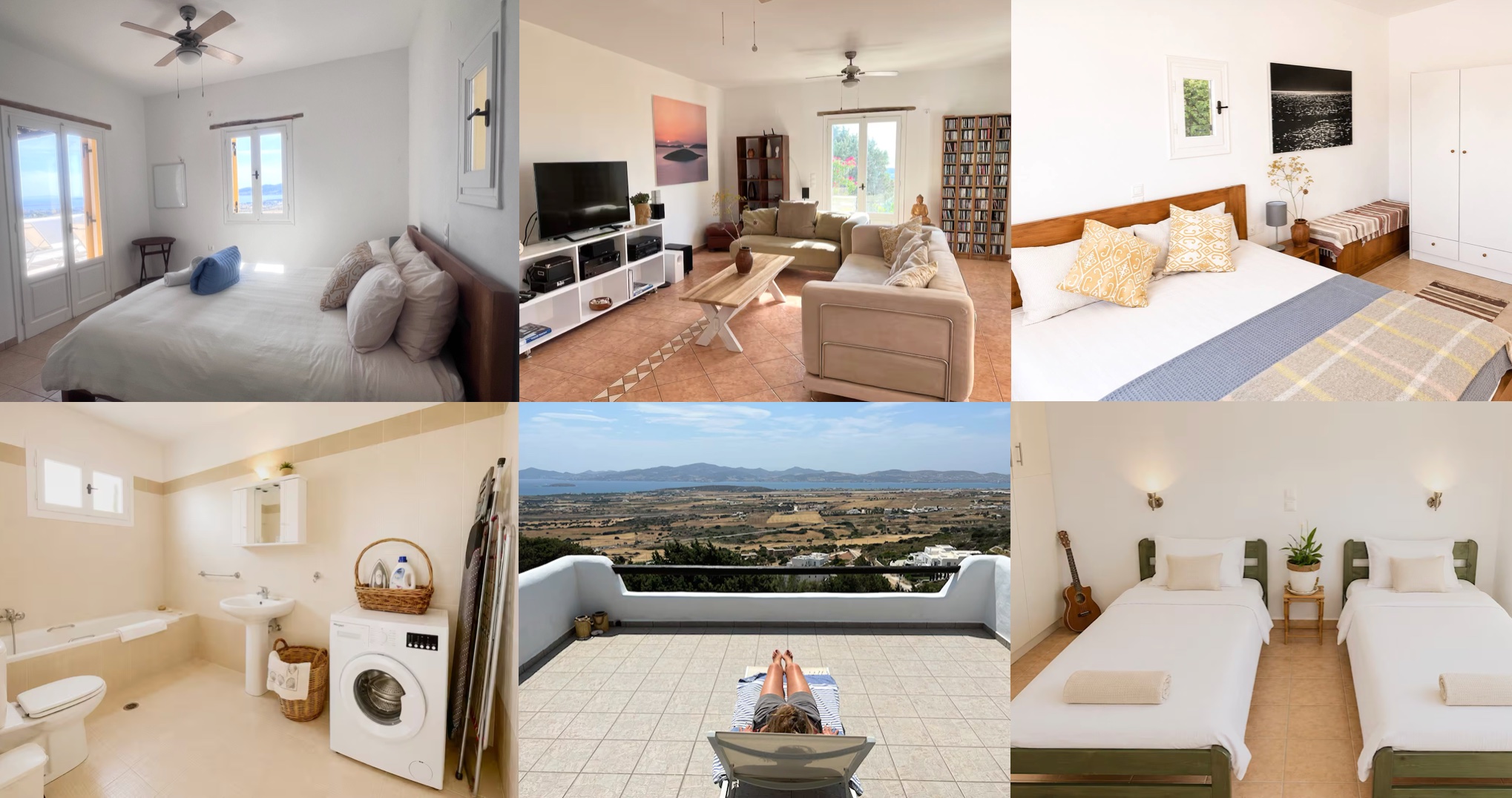 Bedrooms, living room, bathroom and terrace at Milos House